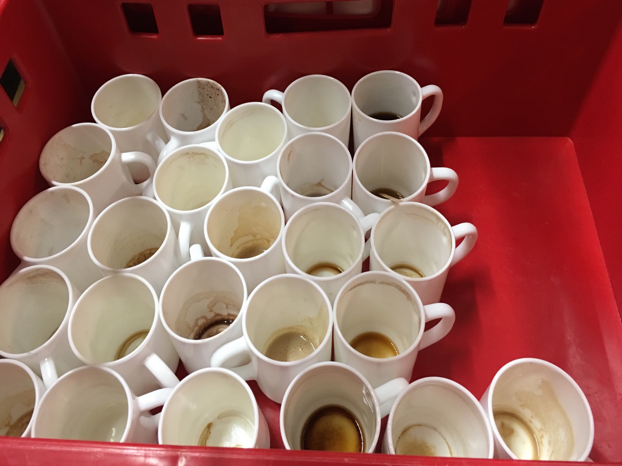 Gebrauchte Tassen einfach in die roten Boxen vor der Cafeteria stellen: Das Rückgabe-System ist eigentlich ziemlich simpel. Foto: Lara Engelmann