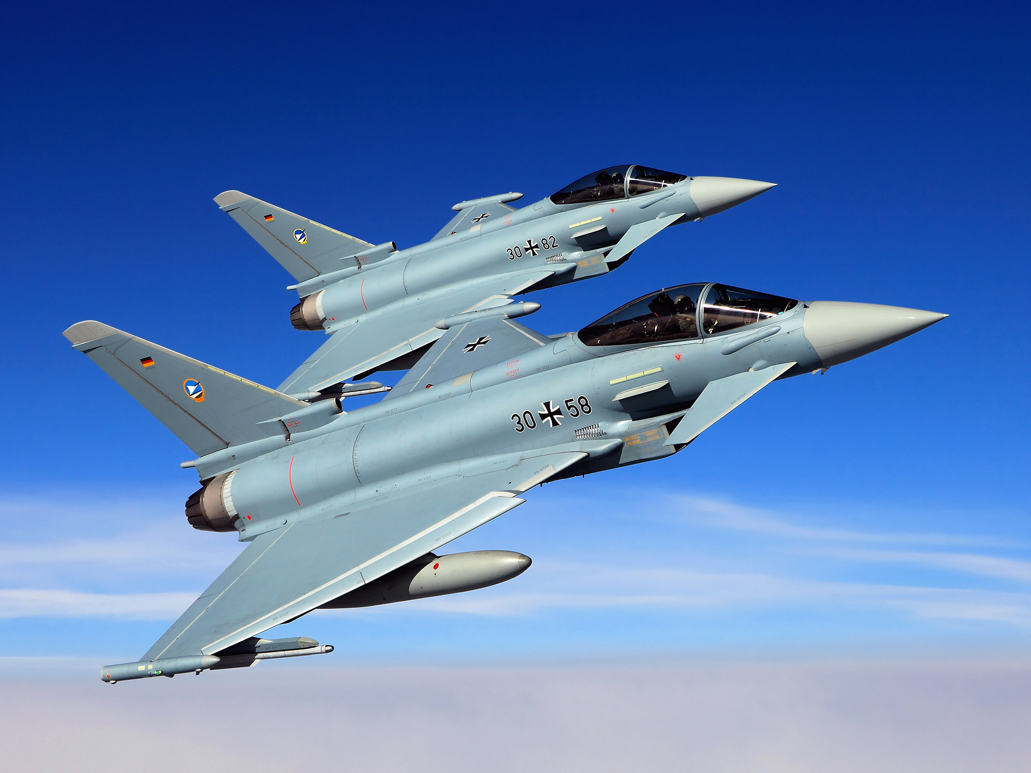 Eurofighter_Luftwaffe_Petersen Die Eurofighter der Alarmrotte des Taktischen Luftwaffengeschwaders 74 aus Neuburg a.d.D. Foto: Luftwaffe / Petersen
