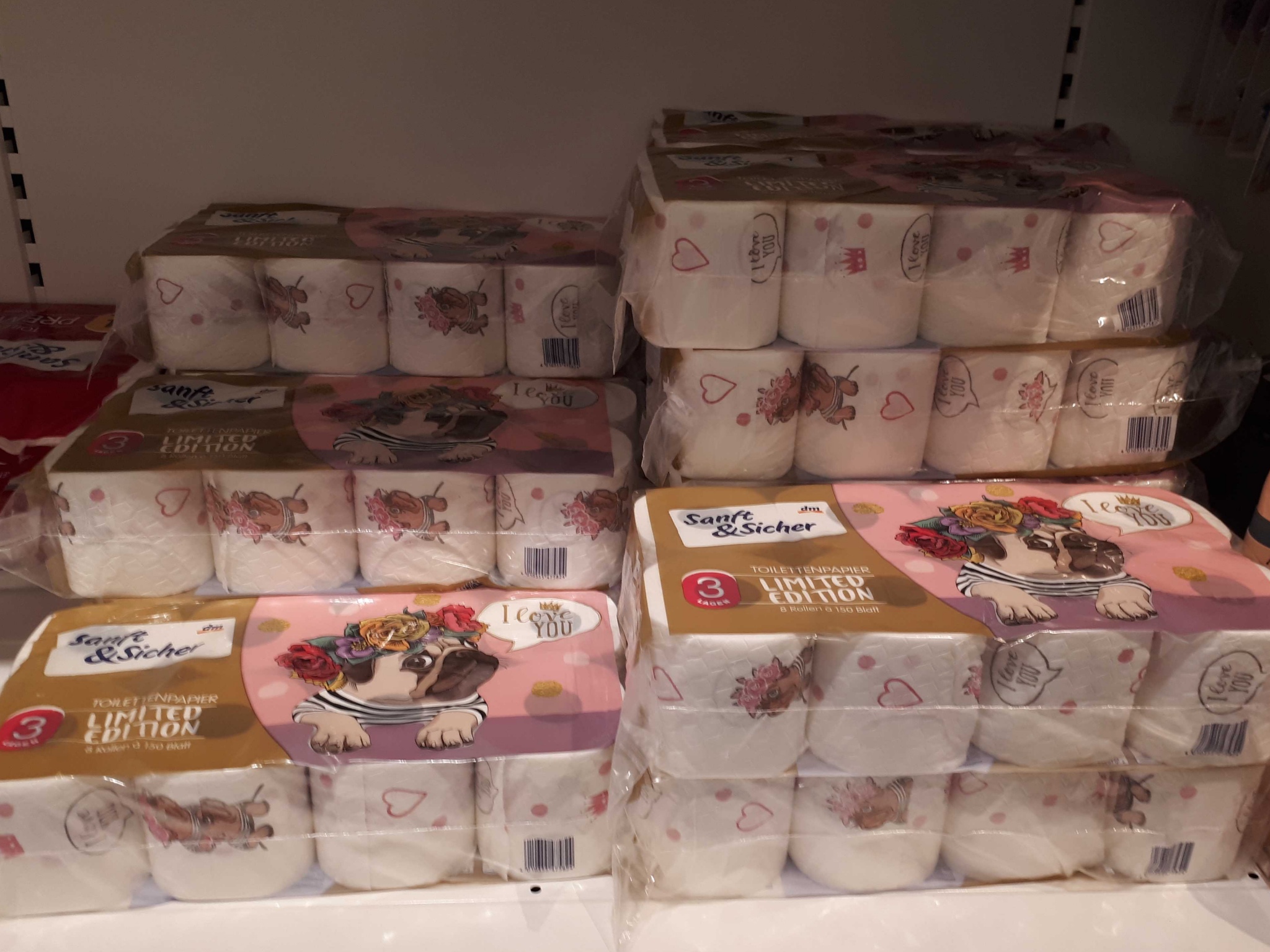 Mopsklopapier Das Design-Klopapier mit dem süßen Mops darauf ist aktuell der Verkaufsrenner. Foto: Ina-Sophie Reigl.