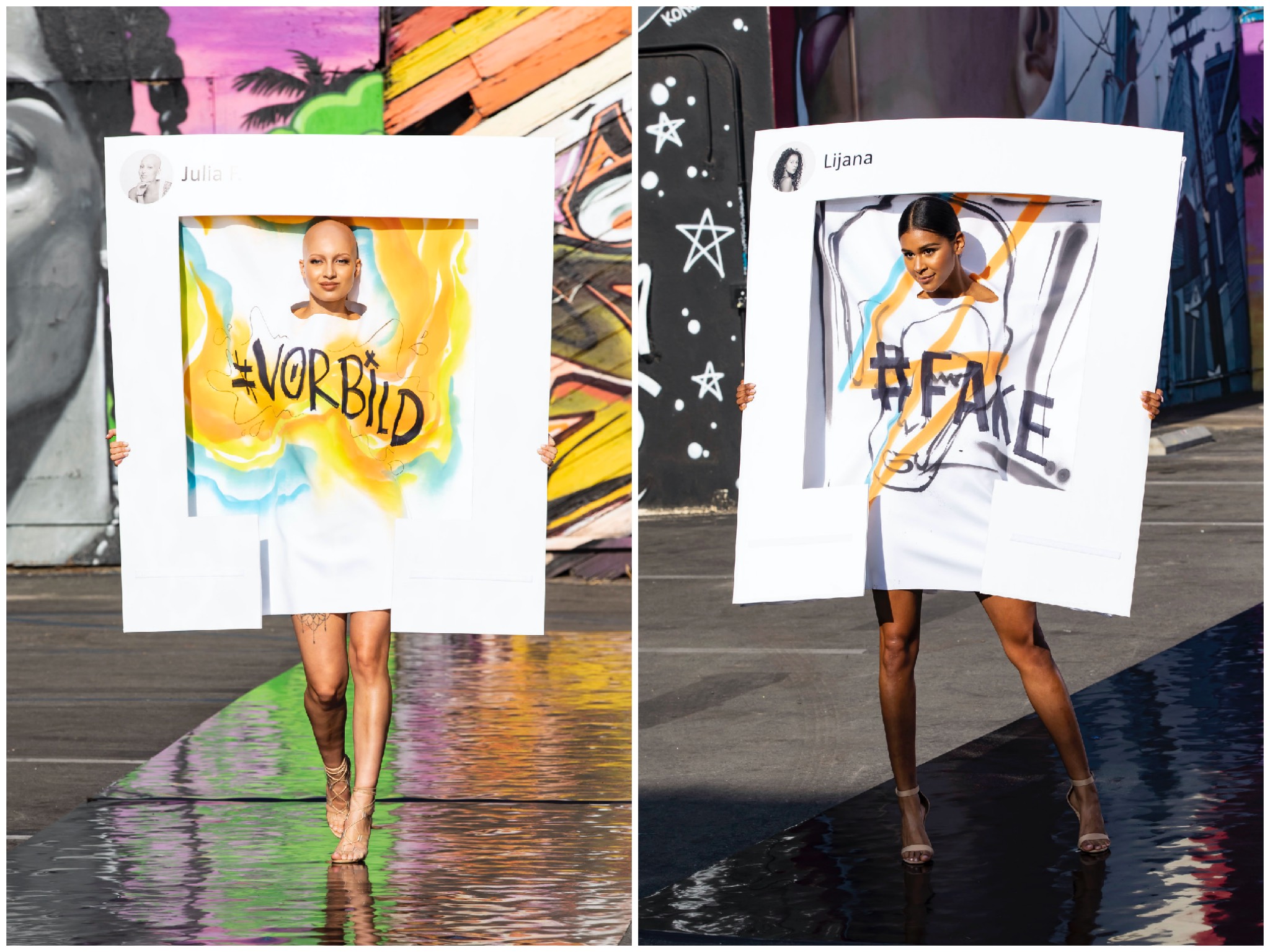 GNTM_Folge_7_Collage Germany´s next Topmodel - by Heidi Klum- Julia F. (links) bei ihrem Walk. Copyright: ProSieben/Sven Doornkaat; Fotograf: Sven Doornkaat; Bildredakteur: Susanne Karl-Metzger.