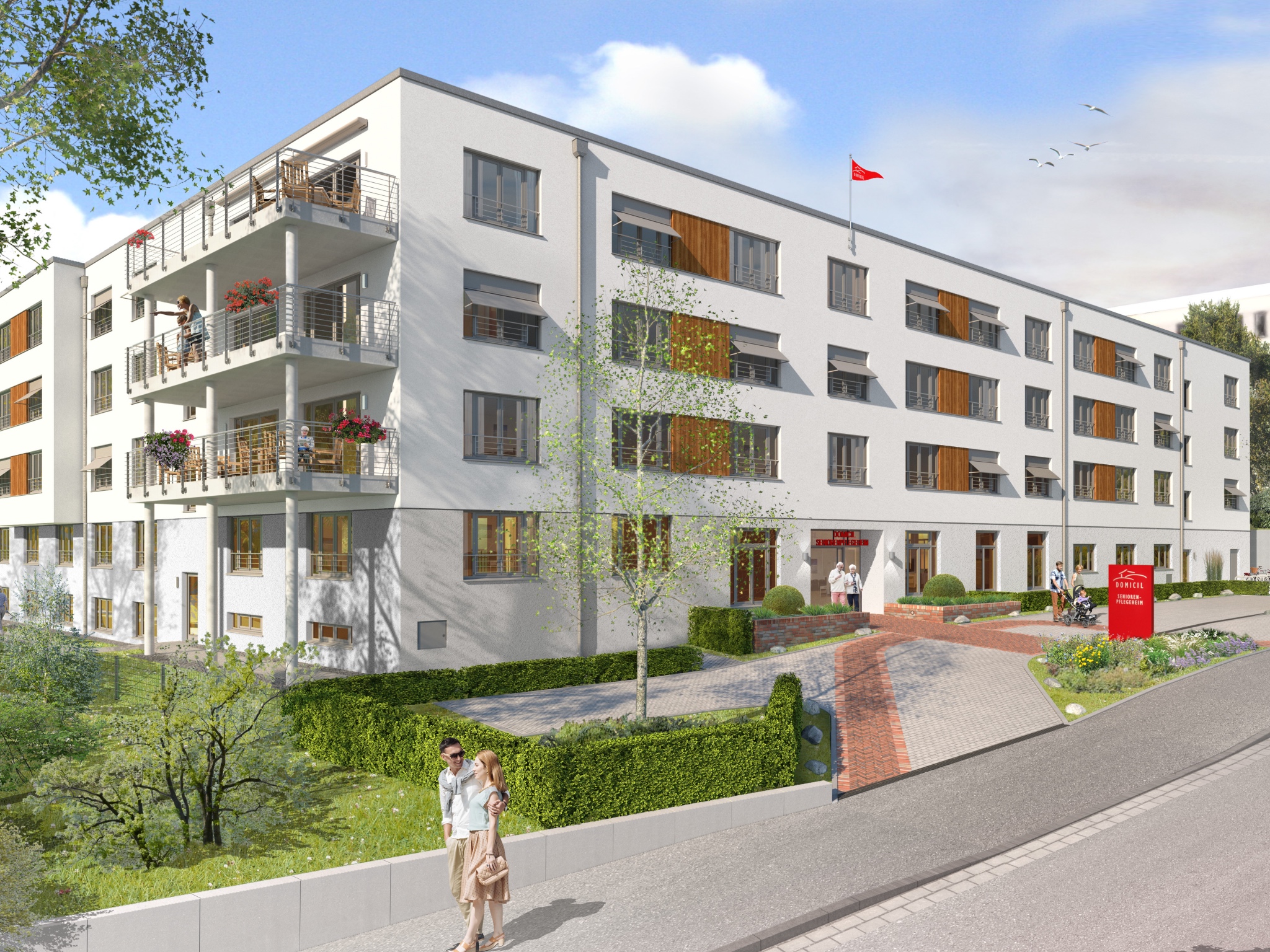 Visualisierung Endstand Visualisierung des neuen Domicil-Seniorenheims in Schweinfurt. Grafik: Animation HBB