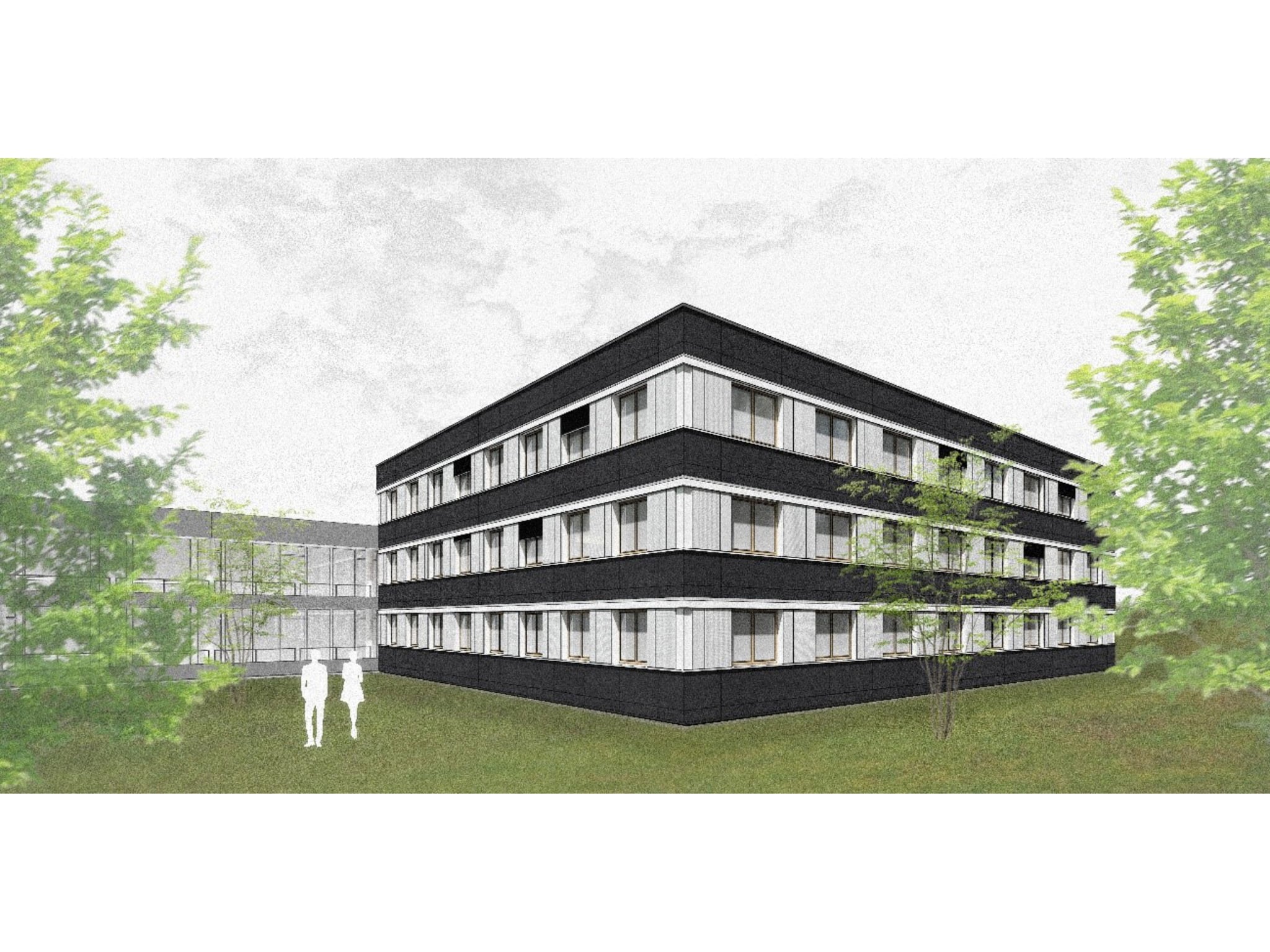 Sanierung_Philosophiegebäude So soll die Fassade nach der Sanierung aussehen. Die Bürotrakte des Philosophiegebäudes sind dann von einer hochdämmenden, etwa 35 Zentimeter starken Hülle umgeben. Foto: Werner Sobek, Frankfurt
