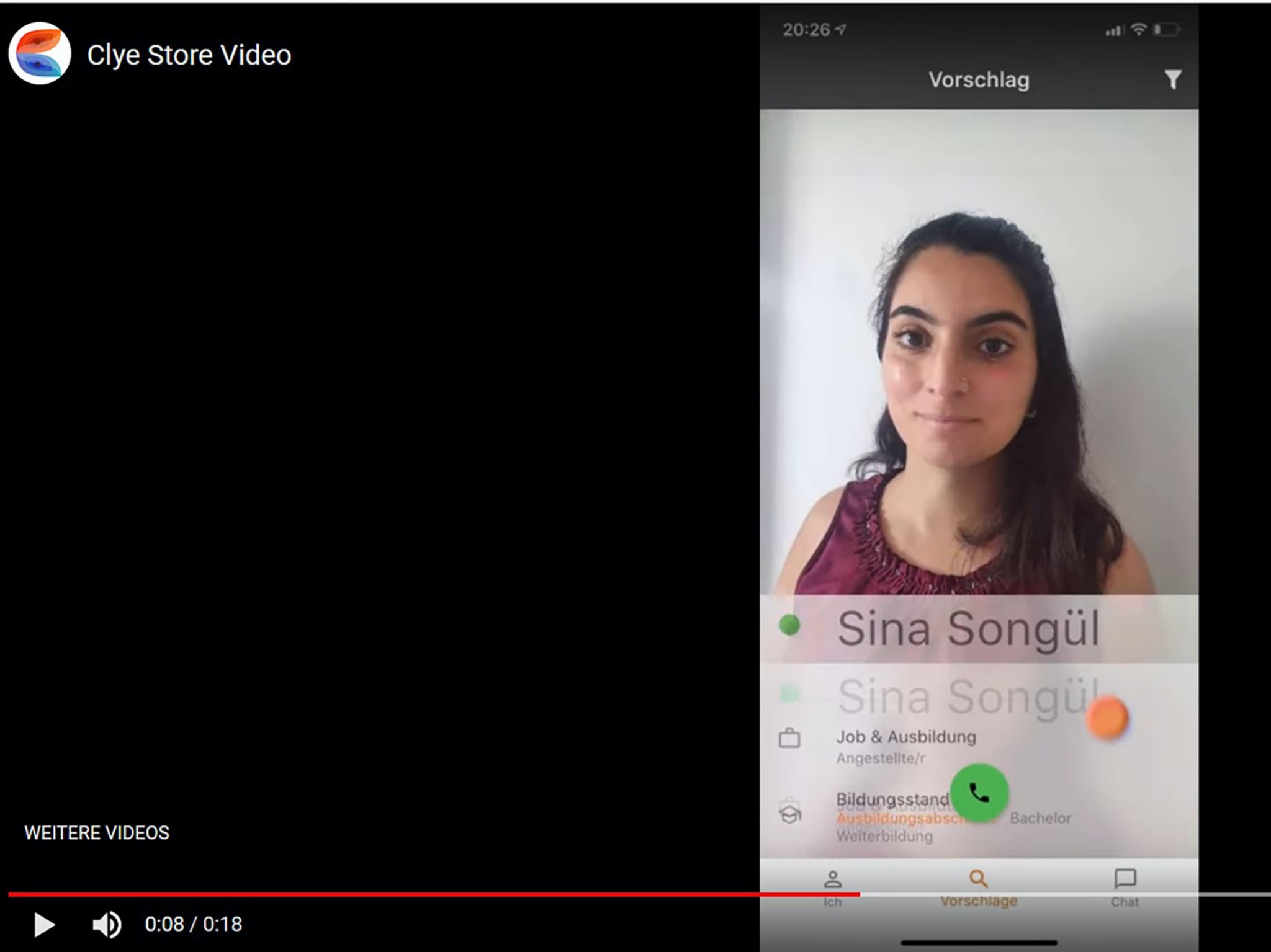 Anhand von Filterkriterien können User Angaben über sich erstellen bzw. Kontaktpersonen nach individuellen Vorgaben suchen. Screenshot https://clye.app/