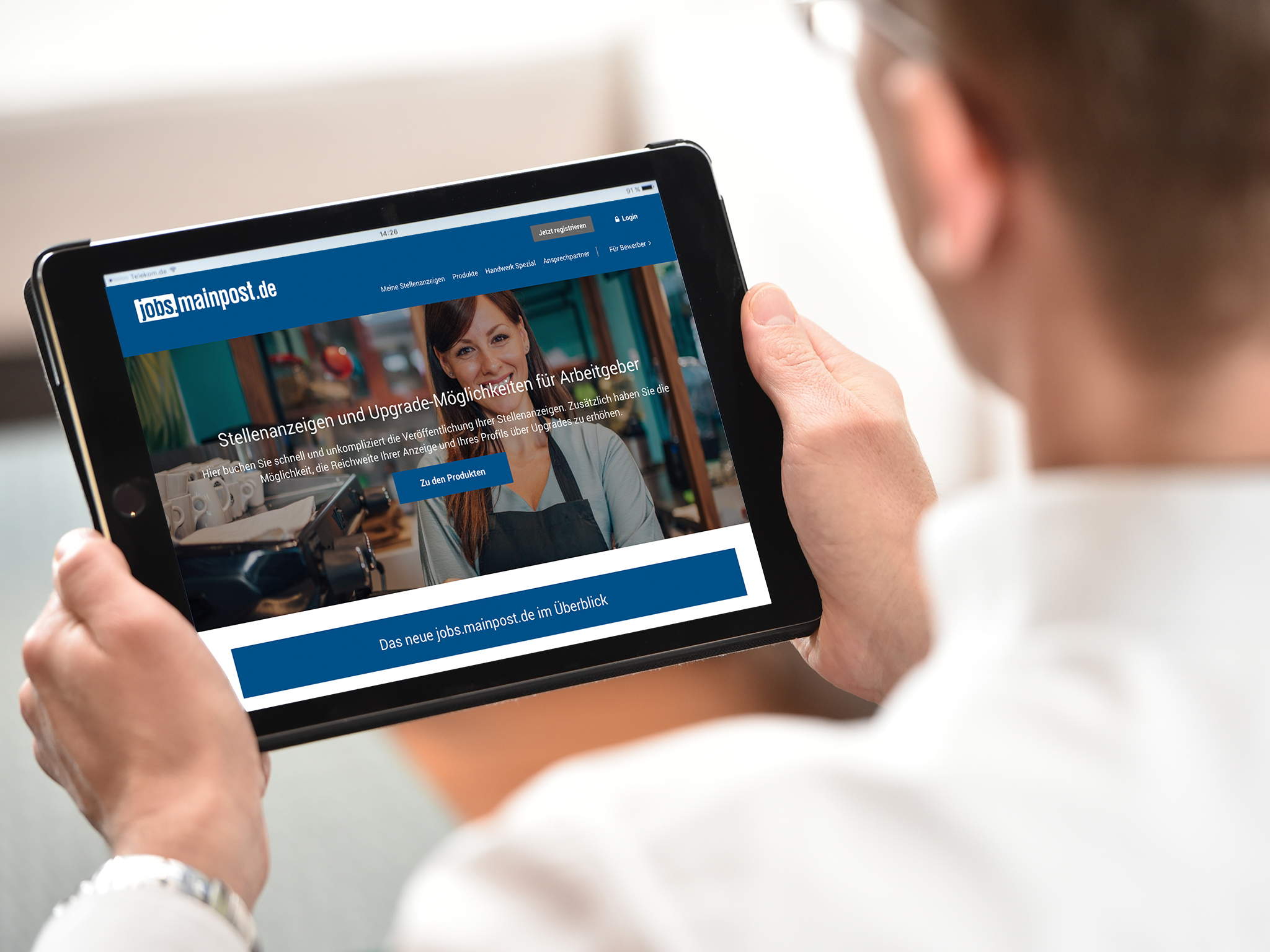Mainpost_jobportal_tablet Als Top Arbeitgeber werden Unternehmen prominent auf der Startseite des Karriereportals jobs.mainpost.de präsentiert! Foto: Daniel Peter