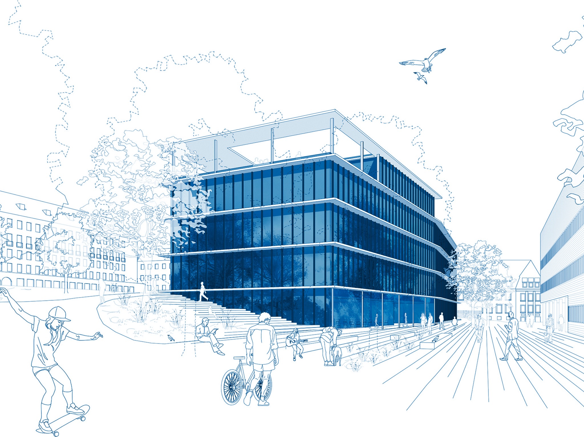 HIRI NEUBAU aussen_blue Visualisierung HIRI-Neubau. Foto: doranth post architekten GmbH