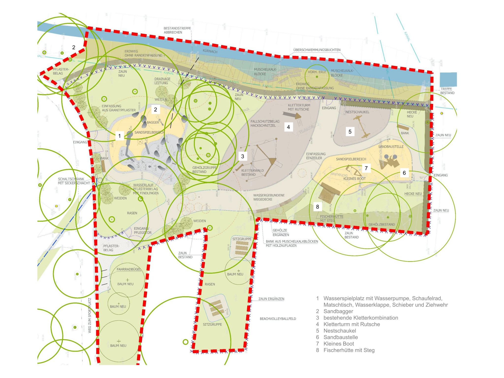 Wasserspielplatz Lengfeld Planung Wasserspielplatz Lengfeld. Grafik IB Viebahn GmbH, Würzburg