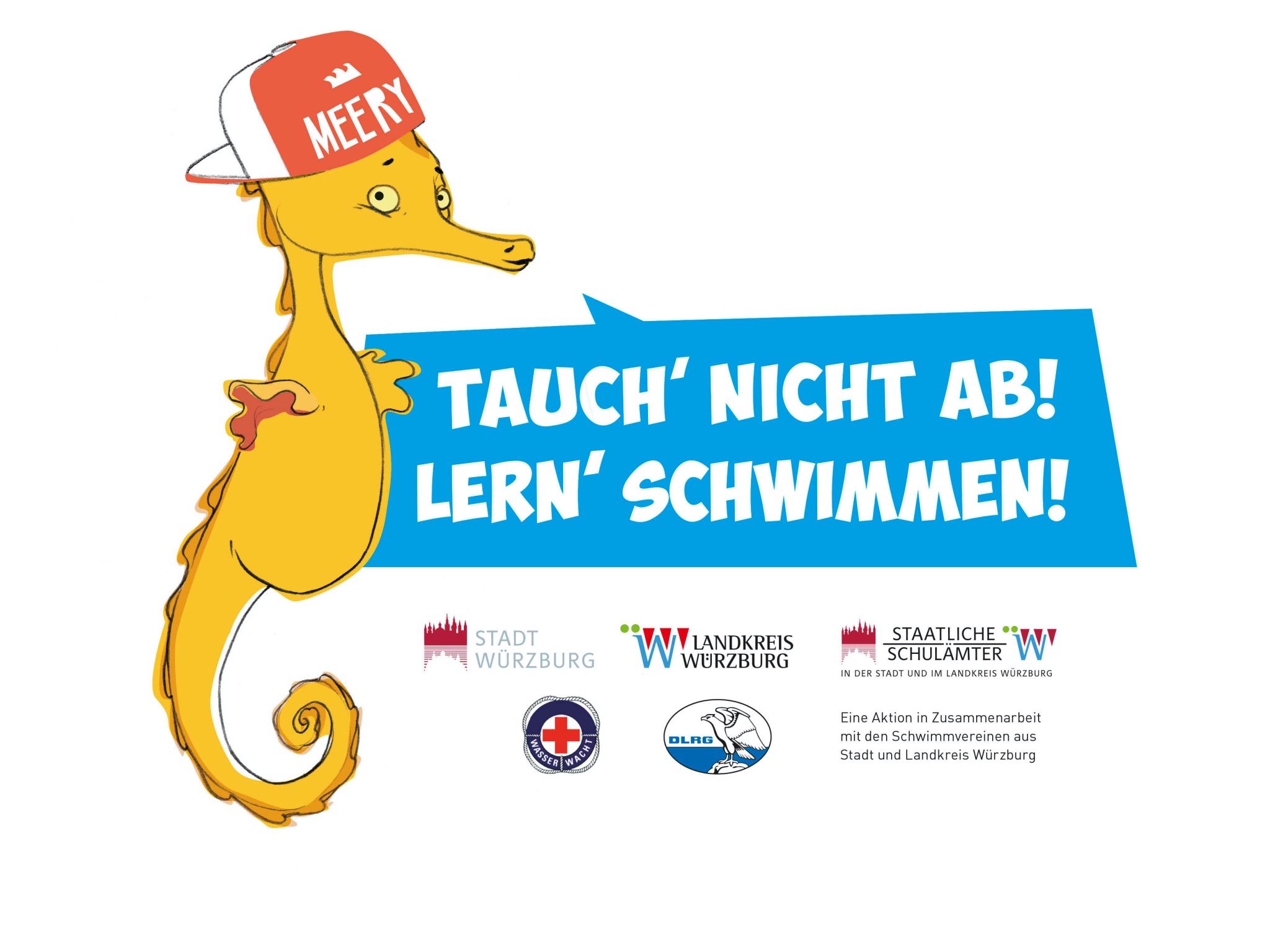 Die interkommunale Kampagne "Tauch nicht ab - Lern Schwimmen!" gibt es seit 2012. Logo: Stadt Würzburg