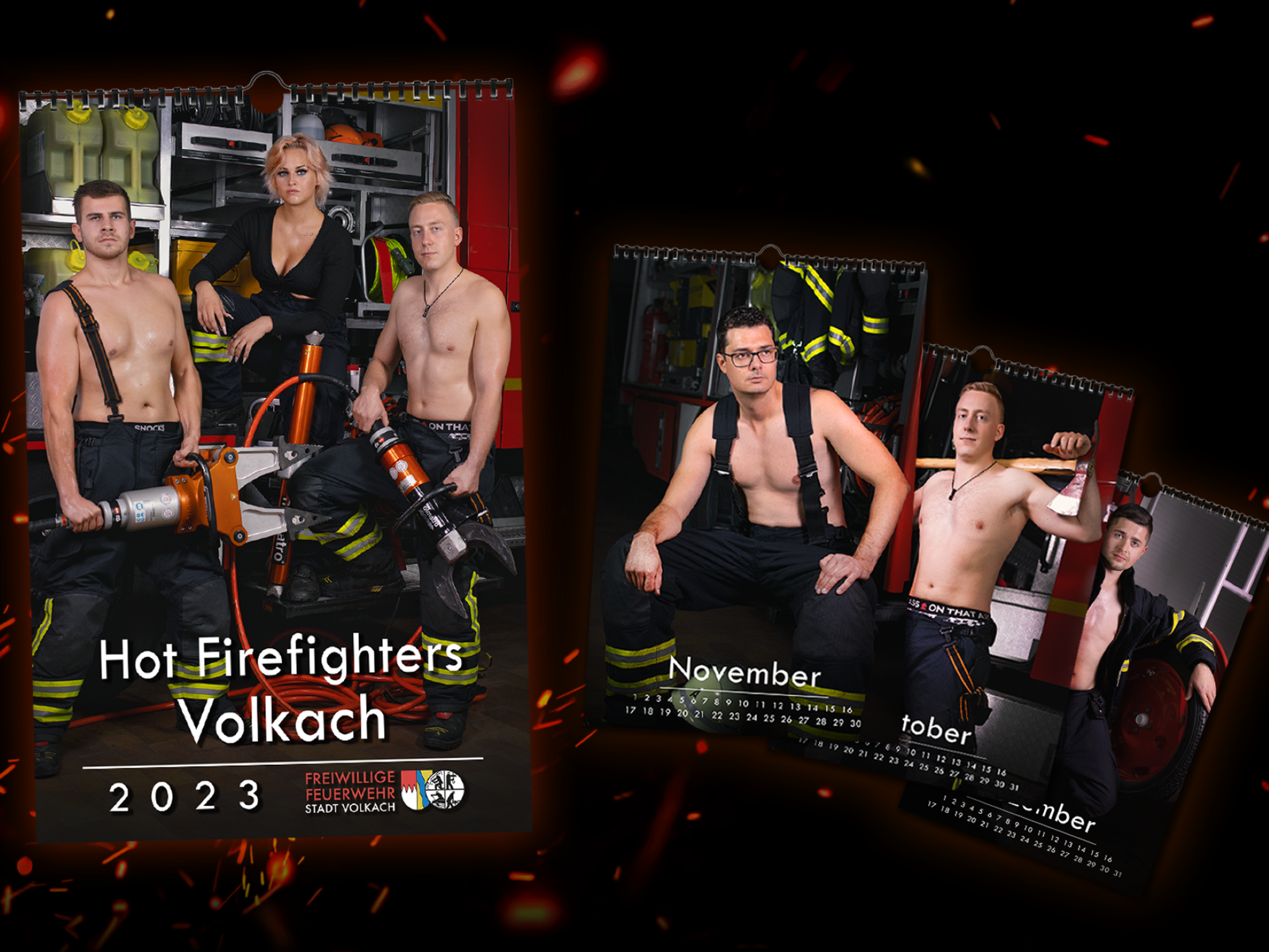 Werbung Zeitung Volkacher Feuerwehrmänner und -frauen lassen ihre Hüllen fallen. Foto: Volkach Feuerwehr