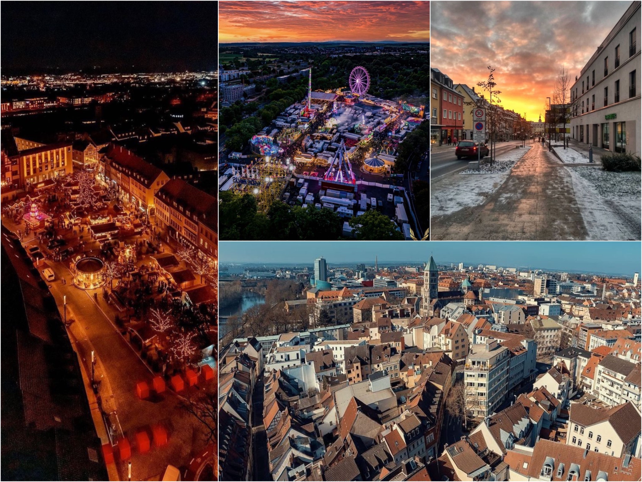 Collage SW Das sind einige Eurer beliebtesten Instagram Fotos 2022 auf @schweinfurt.city. Fotos: @optecent, @bergerfotografie, @sol1dsun