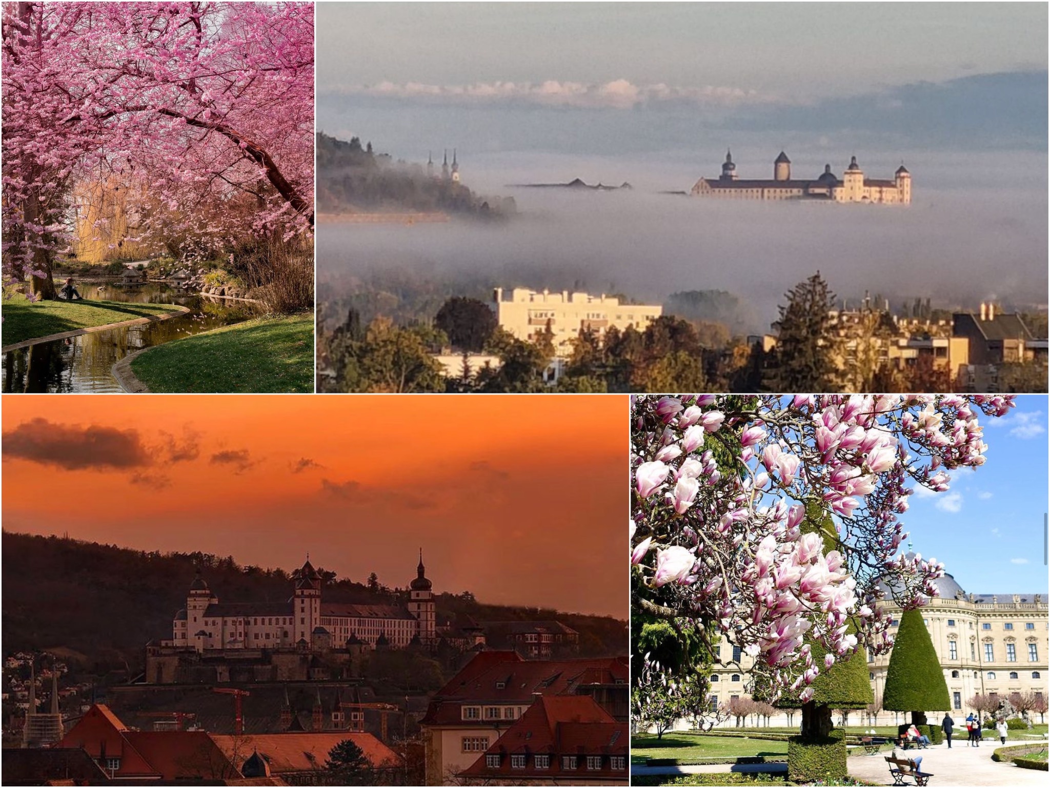 Collage wue Das sind einige Eurer beliebtesten Instagram Fotos 2022 auf @wuerzburglieben. Fotos: @anna_photo.de, @cathyphysio, @anna_photo.de, @brittasblick