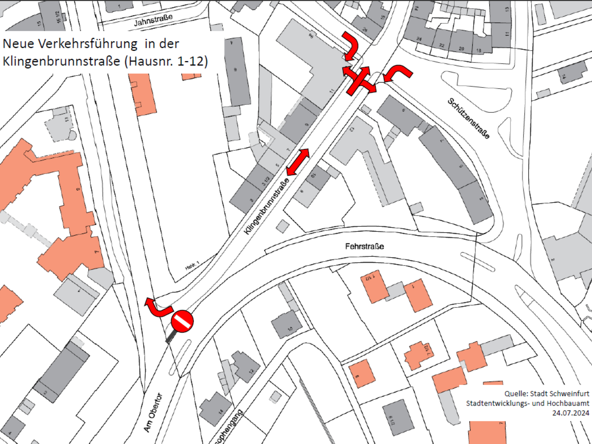 Neue Verkehrsführung in der südlichen Klingenbrunnstraße. Grafik: Stadt Schweinfurt