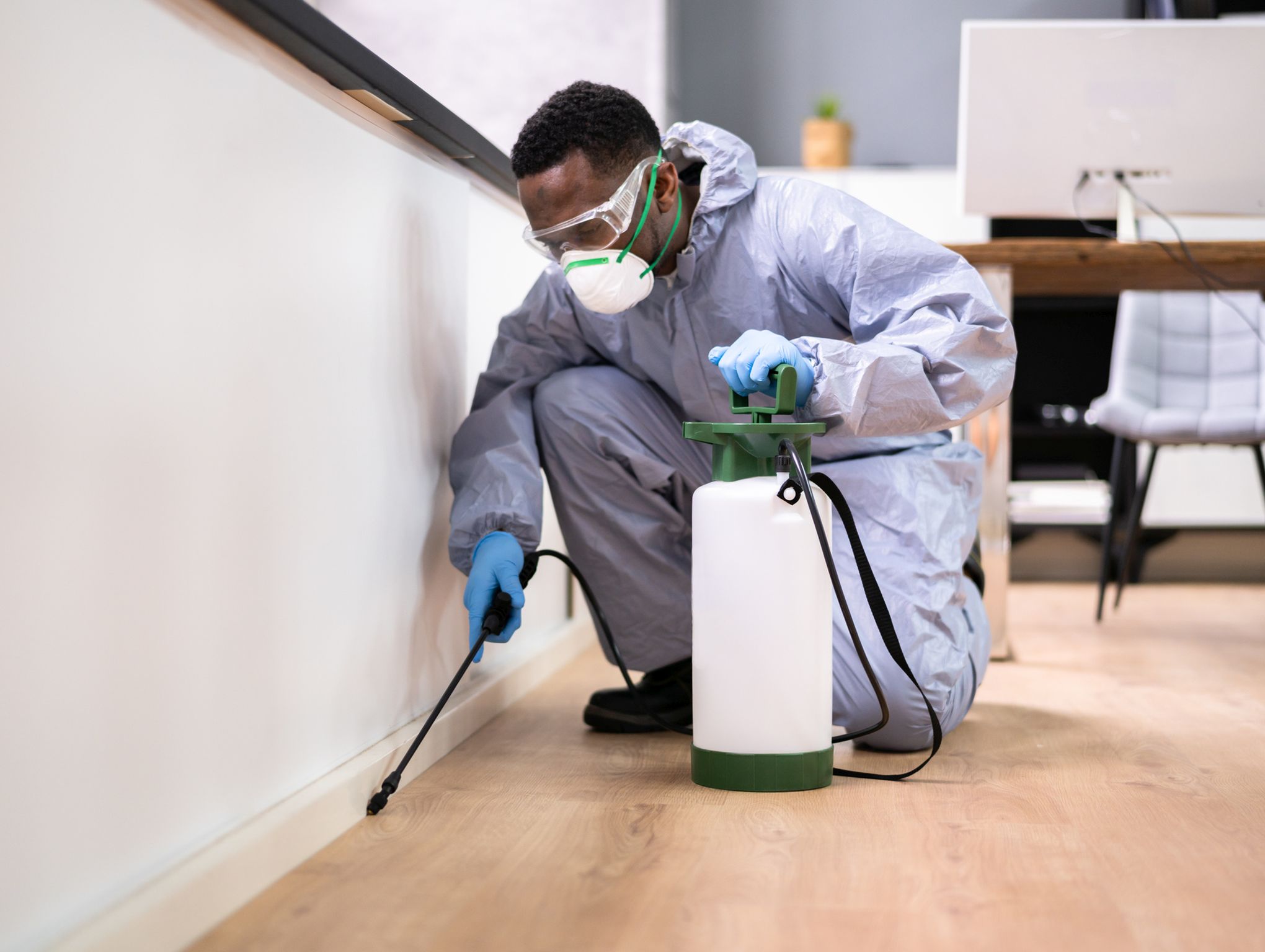 Pest Control Exterminator Man Spraying Termite Pesticide